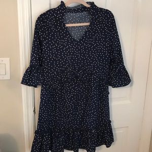 White and blue polkadot dress